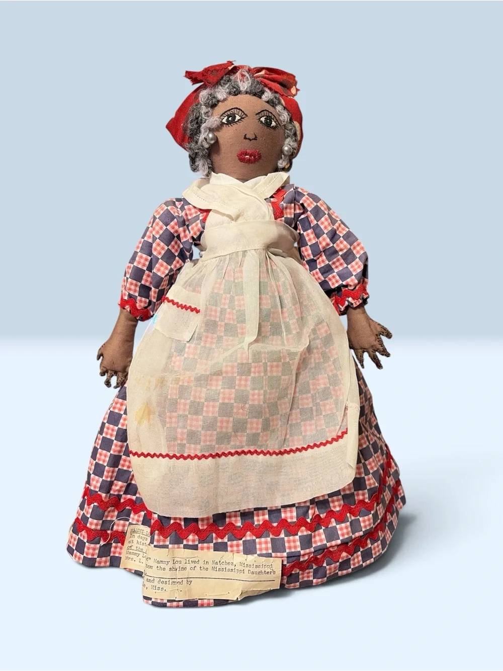 Handmade Mamie  Cloth Rag Doll Embroidered Face & Hands Folk Art